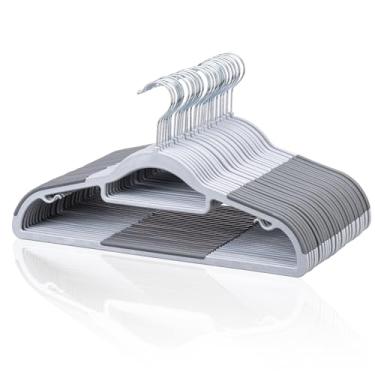 Imagem de NCXTKJ Cabides resistentes para terno, pacote com 30, antiderrapantes, finos de 0,5 polegadas, gancho giratório de 360°, cabides para roupas que economizam espaço para terno, camisa e calça, cinza