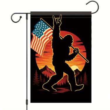 Imagem de Starlit Patio Bandeira patriótica de jardim bandeira americana bandeira de quintal 30,5 x 45,7 cm, frente e verso, 4 de julho, pôr do sol, floresta, decoração ao ar livre para varanda gramado caminho