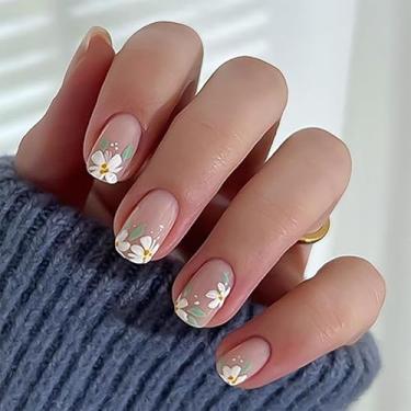 Imagem de Orzolatent Nude Daisy – Design floral delicado, acabamento brilhante, leve e fácil de fazer, 24 peças com cola, lixa de unha, gel de gelatina, bastão de madeira, almofada de álcool