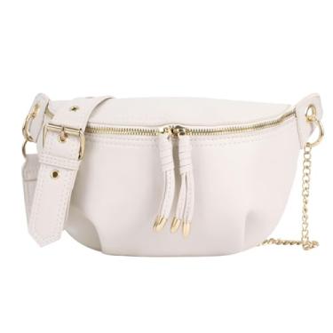 Imagem de Hoce Pochetes femininas com glitter, bolsa de bumbum feminina, multifuncional, bolsa de peito com alça ajustável, T - branco
