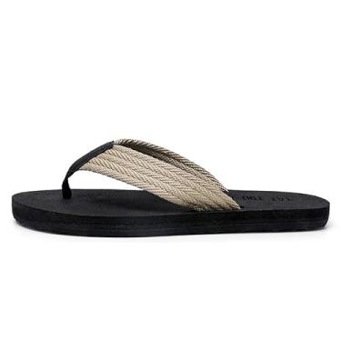 Imagem de Abnkarwin Chinelos masculinos de tamanho grande, chinelos, cabedal de malha, sapatos de praia de verão, leve, conforto interno e externo, Caqui, 47