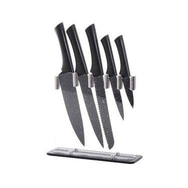 Imagem de Conjunto Facas Suporte Gourmet Preto Inox/Acrílico 6Pç Wincy