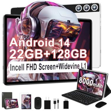 Imagem de Tablet, tablet Android 2024 mais recentes com 22 GB de RAM + 128 GB de ROM/expansão de 1 TB, bateria de 8000 mAh, CPU Octa-Core 2,0 GHz, 5G WiFi, GPS, 10,1 polegadas FHD IPS 2 em 1 Tablet PC com