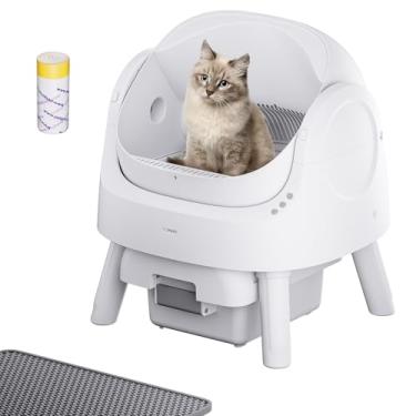 Imagem de PetPivot Autoscooper 11 caixa de areia para gatos com tampa aberta, caixa de areia automática para gatos com sacos de lixo e tapete de areia incluídos, branco