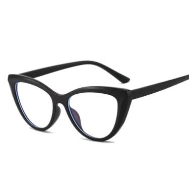 Imagem de Armação Óculos Feminino Olho de Gato TR90 com Lentes Sem Grau Anti Luz Azul e UV400 (Preto)