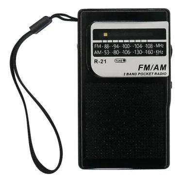 Imagem de Rádio Portátil Recarregavel R-21 FM/AM de 2 Bandas, Antena Telescópica, Preto e Prata (Preto)