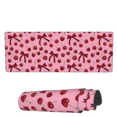Imagem de Preppy Pink Red Cherry Bow Cute Large Mouse Pad Extended Gaming Mousepad 80 x 29 cm XL Grande Teclado de Computador Tapete de Mesa com Base Antiderrapante e Bordas Costuradas para Jogos em Casa