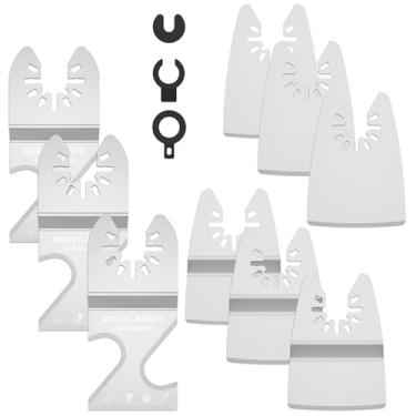 Imagem de 9 peças lâmina de serra oscilante de aço inoxidável ferramenta oscilante multiferramenta flexível lâmina raspadora rígida profissional multi ferramenta gancho cortador raspador