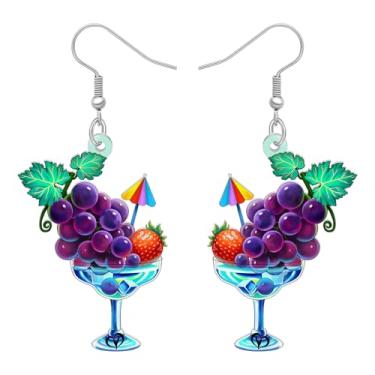 Imagem de DALANE Brincos pendentes de acrílico fofo roxo frutas uva novidade realista folha verde design declaração verão natureza joias presentes para mulheres berloques, Medium, Acrílico Aço inoxidável, Sem