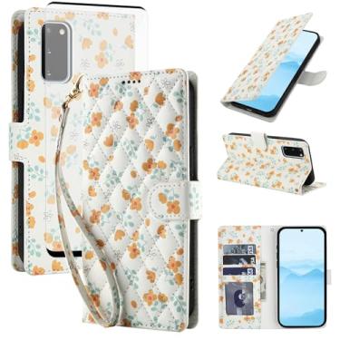 Imagem de Asuwish Capa de celular para Samsung Galaxy S20 5G 15.7 cm carteira celular com protetor de tela de vidro temperado porta-cartão de flores suporte TPU S 20 20S UW S2O G5 mulheres homens flores laranja