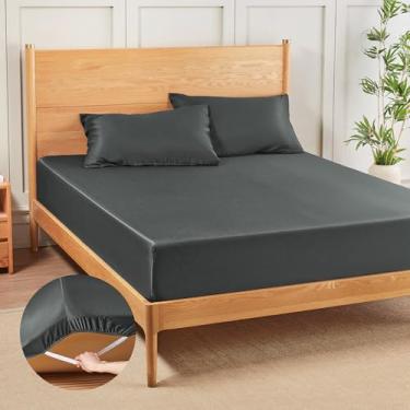 Imagem de MR&HM Jogo de lençol e fronha Queen, 3 peças de rayon misto derivado de bambu, sedoso macio e respirável, bolso profundo de 38 cm com alças elásticas, lençóis refrescantes para quem dorme quente