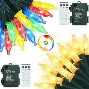 Imagem de Bateria de luzes de Natal com controle remoto, 2 unidades de 5,2 m, 50 LED, mudança de cor dupla, mini cordão de luz com 3 opções de temporizador automático e 12 modos de iluminação à prova d'água