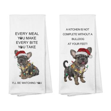 Imagem de GTYNU Presentes de buldogue francês de Natal de inverno para mulheres, toalhas de mão, 40 x 61 cm, conjunto de 2, todas as refeições que você fizer buldogue francês de inverno, toalha de prato para