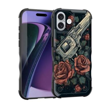 Imagem de EFGWSDER Capa para iPhone 17, [camada dupla][proteção contra quedas de grau militar de 3,5 metros] Capa resistente à prova de choque para iPhone 17 de 6,3 polegadas 2025, armas e flores rosa