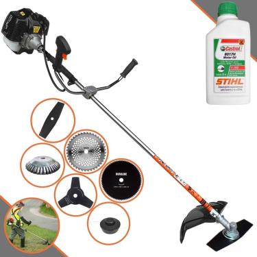 Imagem de Roçadeira À Gasolina Terra GRH-520 52cc Com Lâmina 2 Pontas e Carretel + Facas 3 Pontas, 40 Dentes de Vídea, 80 Dentes, Escova de Aço + ÓLEO STIHL