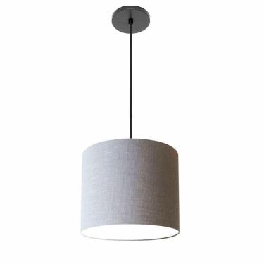 Imagem de Lustre Luminária Pendente Vivare Free Lux Pe-4106pr Cúpula Em Tecido 20x25cm Rustico-cinza Canopla Preta E Fio Preto