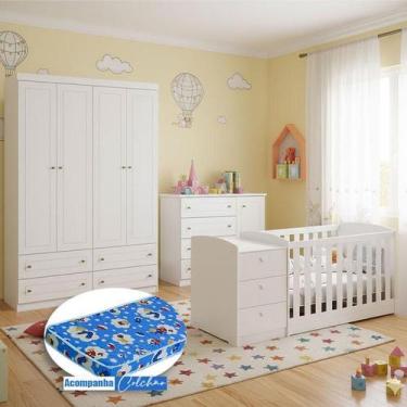 Imagem de Quarto Infantil Americano 4 Portas e Berço Multifuncional Atlanta Ambi