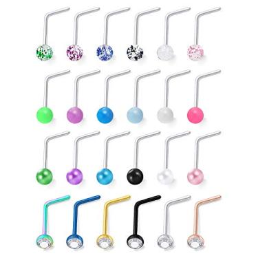 Imagem de Lcolyoli 24 peças 20G externamente roscadas que brilham no escuro piercing de nariz de aço cirúrgico piercing de narina para mulheres e homens top de 3 mm, Metal Cristal, Zircônia cúbica