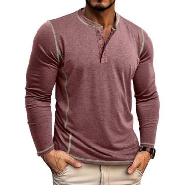 Imagem de Camisa masculina Henley Estokap, manga comprida, casual, vinho, algodã
