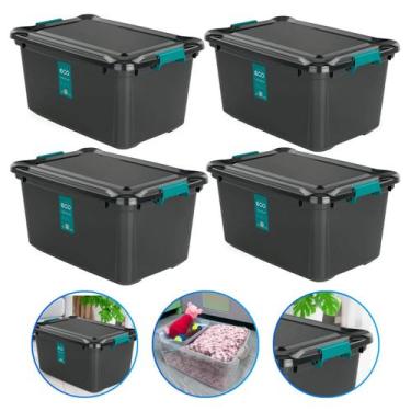 Imagem de Kit 4 Caixa de Armazenamento com Trava- 27L Preta ,Organizador Multius