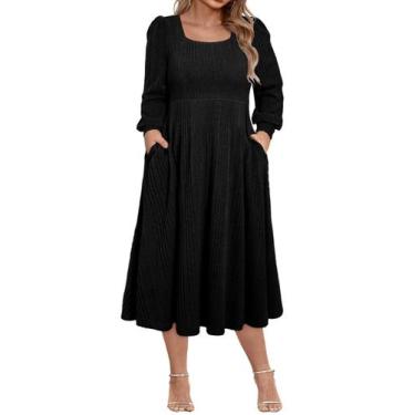 Imagem de Vestido feminino Eytino, tamanho grande, gola quadrada, manga comprida