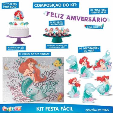 Imagem de Kit Festa Infantil Ariel Pequena Sereia 39 Itens Painel +