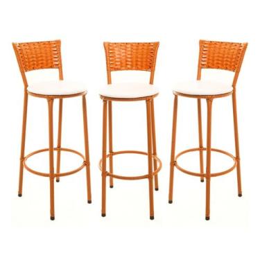 Imagem de KIT 3 Banquetas Alta Encapada Junco IMBUIA Area de Lazer Cozinha Balcã