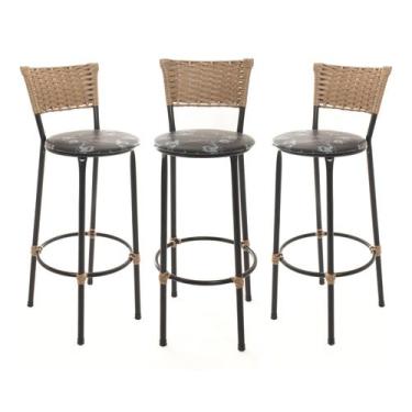 Imagem de KIT 3 Banquetas Tricô Náutico DOURADO Alta Bancada Balcão Cozinha Area
