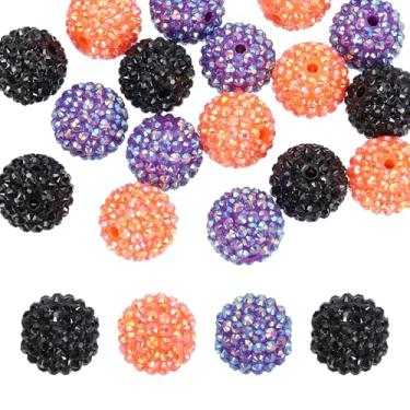 Imagem de PATIKIL Contas de strass de resina de 20 mm para caneta com contas, pacote com 30 bolas de discoteca brilhantes em pedaços redondos de chiclete para chaveiros com contas, preto/roxo escuro/laranja