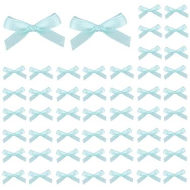 Imagem de Mini laços de fita azul claro para artesanato de embrulho de presente, 50 peças pequenas decorações de laço para homens, meninos, festas, doces, bolo, laço de fita para chá de bebê, dia dos namorados