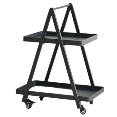 Imagem de Mesa lateral minimalista móvel carrinho de sala de estar sofá mesa lateral design moderno estilo minimalista rack de armazenamento com rodas (preto)