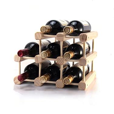 Imagem de Rack de vinho de bancada, rack de vinho de madeira maciça, rack de armazenamento de vinho, suporte de 3 camadas, 8 garrafas, suporte de exibição independente para adega de despensa de cozinha, suporte