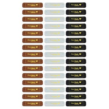 Imagem de RLECS 45 etiquetas de couro 55 x 15 mm feitas à mão para vestuário de malha, chapéu, calças, mochilas, enfeites de brinquedo macio