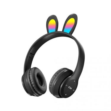 Imagem de Fone de Ouvido Bluetooth Sem Fio com Orelhas de Coelho LED – Headphone Infantil e Adulto com Luzes Coloridas e Almofadas Macias (Rosa)