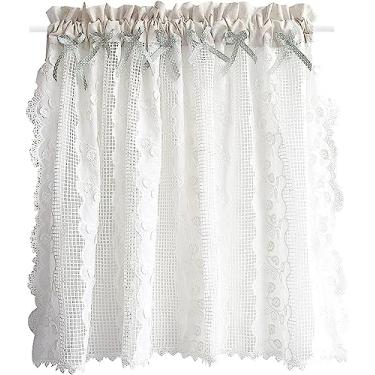 Imagem de Cortina curta para cozinha, algodão, linho, meia janela, cortina de café, cortinas de cozinha, sanefas, 1 peça, cortinas semitransparentes, para sala de estar, banheiro, 1 peça 125 cm x 128 cm