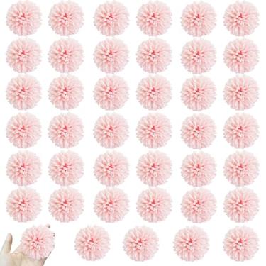 Imagem de HinyoCo 40 peças de flores artificiais de crisântemos, bola de seda, crisântemo, hortênsia, sem hastes para casa, escritório, cafeteria, festas e casamentos (rosa claro)