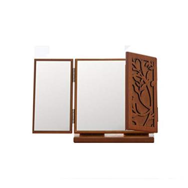 Imagem de TLTDSMY Espelho de maquilhagem com gravação retro chinês espelho de maquilhagem quarto penteadeira espelho de maquilhagem espelho de maquilhagem dobrável espelho de maquilhagem adequado para viagens