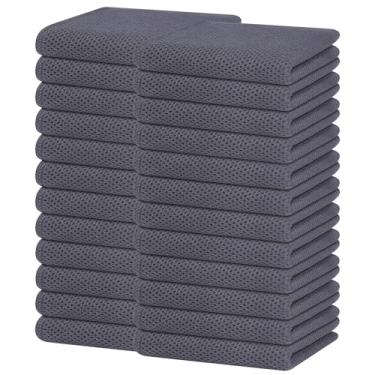 Imagem de Homaxy Toalha de prato de cozinha 100% algodão, tecido waffle, toalha de limpeza de secagem rápida ultra macia, 33 x 71 cm, pacote com 24, cinza escuro
