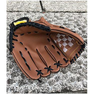 Imagem de Luva de basebol, luvas de bater luva de beisebol de softball para adultos luvas de beisebol de mão direita de couro castanho para homens softball de mão esquerda de couro (cor: 70 (32,5-37.