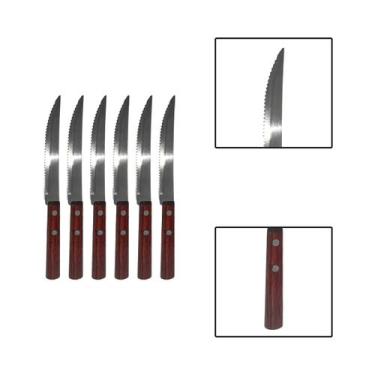 Imagem de Kit 6 Facas Churrasco Linha Legna Aço Inox Madeira - UnyHome