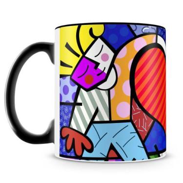 Imagem de Caneca Romero Britto Hearts Kids Preta - 325ml em Cerâmica - Amo Canec