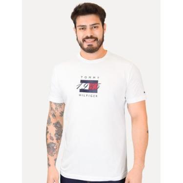 Imagem de Camiseta Tommy Hilfiger Masculina Linear Flag Graphic Branca, M/M