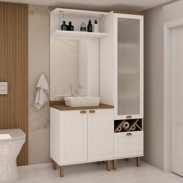 Imagem de Conjunto de Banheiro Modulado 100% Mdf Americano 3 Peças com Armário de Vidro Iluminata Branco/Ébano