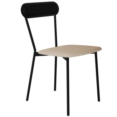 Imagem de Cadeira Estofada Para Sala de Jantar Liora Preto C01 Linho Areia Courino Preto - Lyam Decor