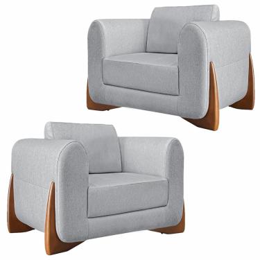 Imagem de Kit 2 Poltronas Decorativas Pés em Madeira Buzz Linho Cinza Rustico - Gran Belo