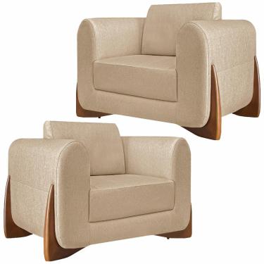 Imagem de Kit 2 Poltronas Decorativas Pés em Madeira Buzz Linho Bege - Gran Belo