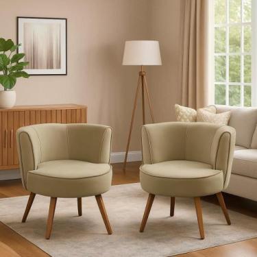 Imagem de Kit 2 Poltronas Para Sala Decorativa Bela Suede Bege Mirra Decor