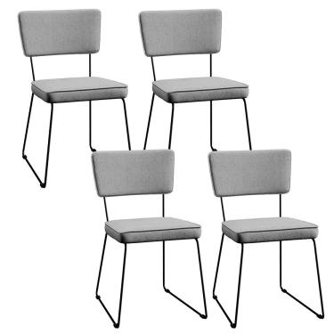 Imagem de Kit 4 Cadeiras Decorativa Estofada Para Sala De Jantar Base Aço Allana L02 Linho Cinza - Lyam Decor