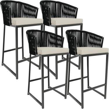 Imagem de Kit 04 Banqueta Para Área Gourmet Cozinha Varanda Corda Náutica Sunset D04 Preto - Lyam Decor