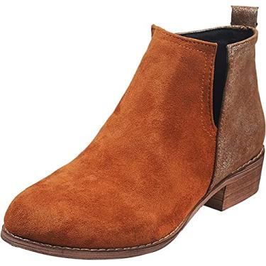 Imagem de Botas femininas de salto baixo, botas de inverno quentes de patchwork para neve, botas de cano curto, botas para uso externo, Marrom, 40 BR